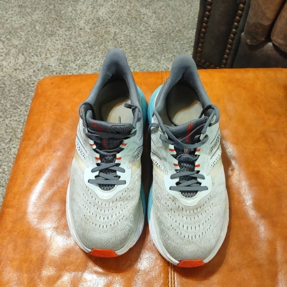 Hoka One One Gray and Orange Athletic Shoes with Cushioned Sole